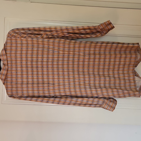 Aakaa Shirt Dress, Button Up, Brown & Blue, Plaid, Sz L, V Neck, Lightweight - Picture 8 of 9